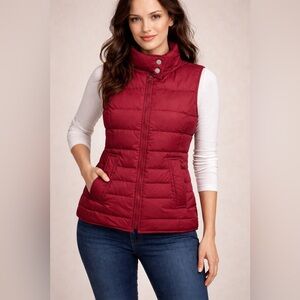 Loft Ann Taylor Loft Solid Maroon Puffer 70%  Down Vest Sz Small Full Zip